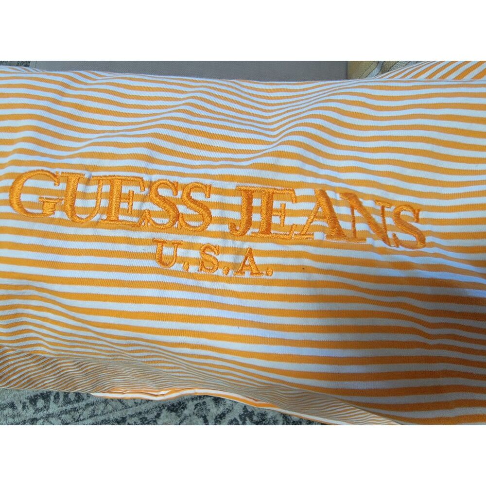 Guess Jeans USA Georges Marciano Striped Logo T-Shirt Orange White Large L